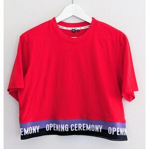 Opening Ceremony Red Cropped Shirt Medium | Stylish Modern Casual Top